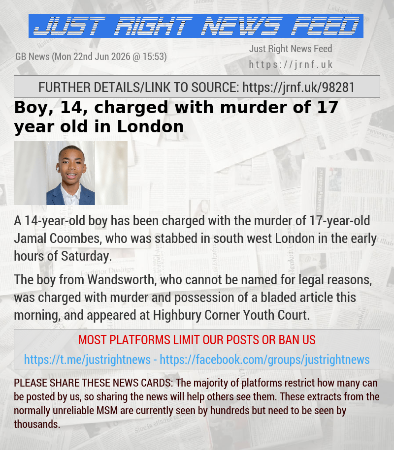 Boy, 14, charged with murder of 17—year—old in London