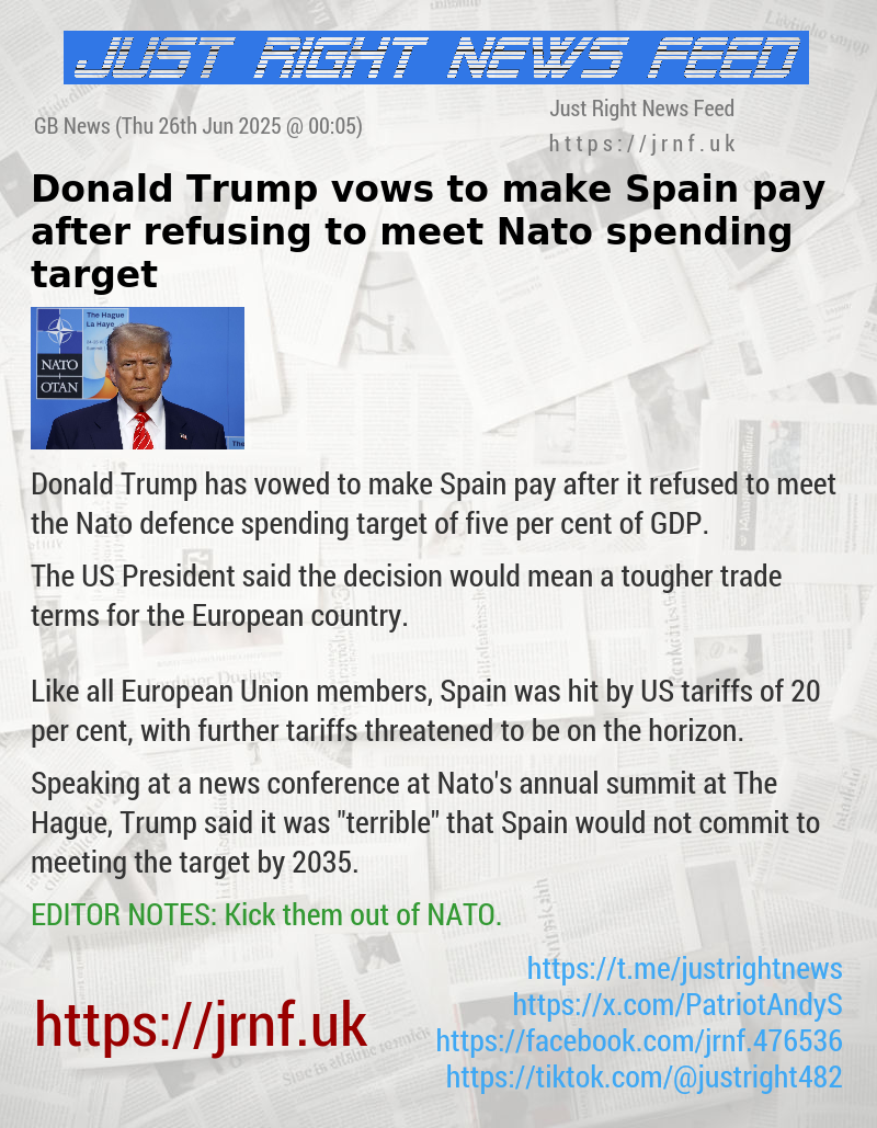 Donald Trump vows to make Spain pay after refusing to meet Nato spending target