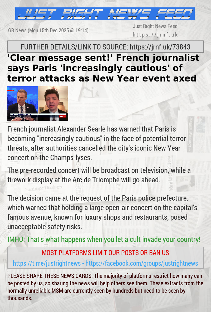 ‘Clear message sent!’ French journalist says Paris ’increasingly cautious’ of terror attacks as New Year event axed