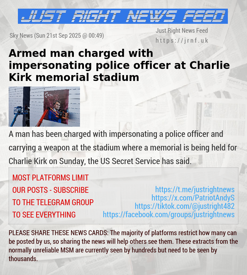 Armed man charged with impersonating police officer at Charlie Kirk memorial stadium