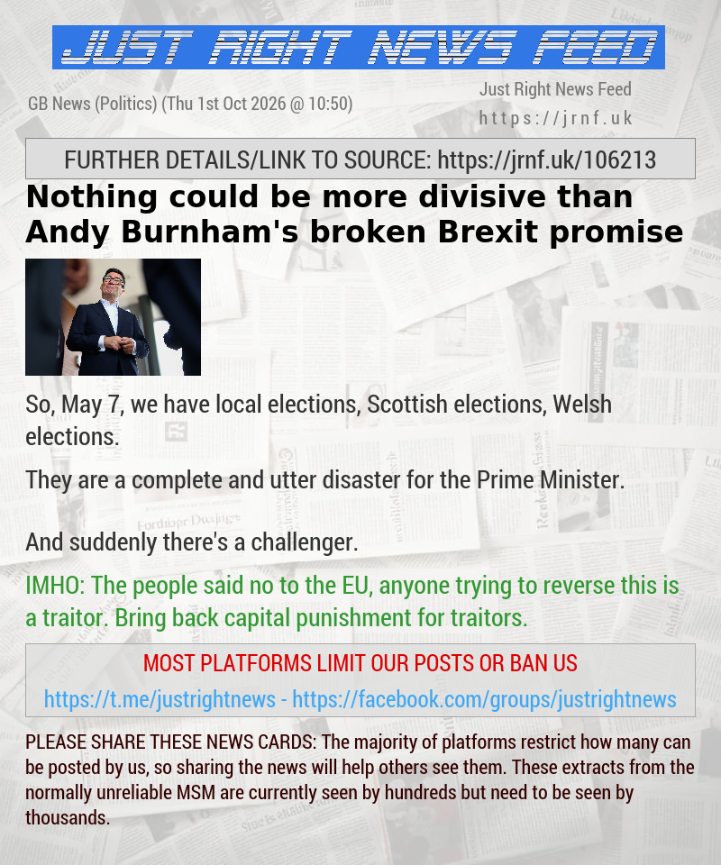 Nothing could be more divisive than Andy Burnham’s broken Brexit promise