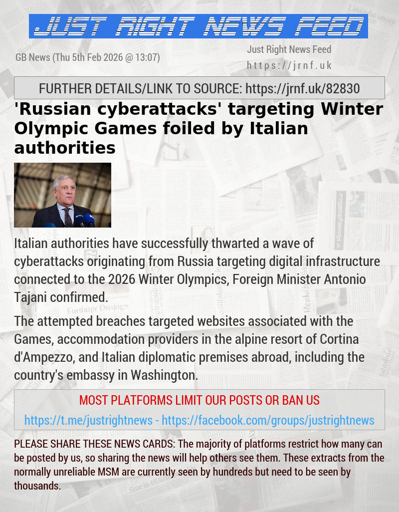 ’Russian cyberattacks’ targeting Winter Olympic Games foiled by Italian authorities