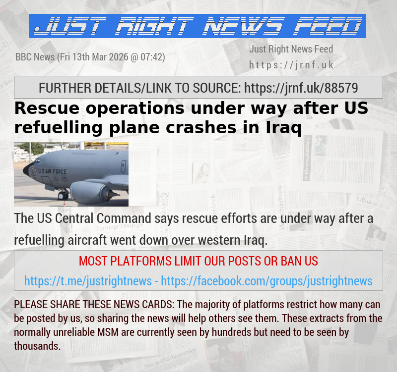 Rescue operations under way after US refuelling plane crashes in Iraq