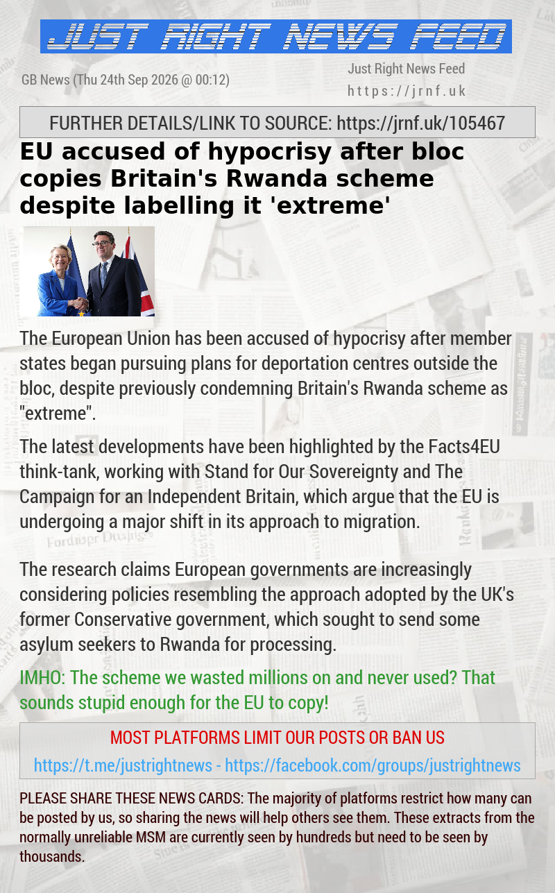 EU accused of hypocrisy after bloc copies Britain’s Rwanda scheme despite labelling it ’extreme’