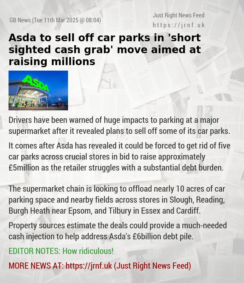 Asda to sell off car parks in ’short—sighted cash grab’ move aimed at raising millions