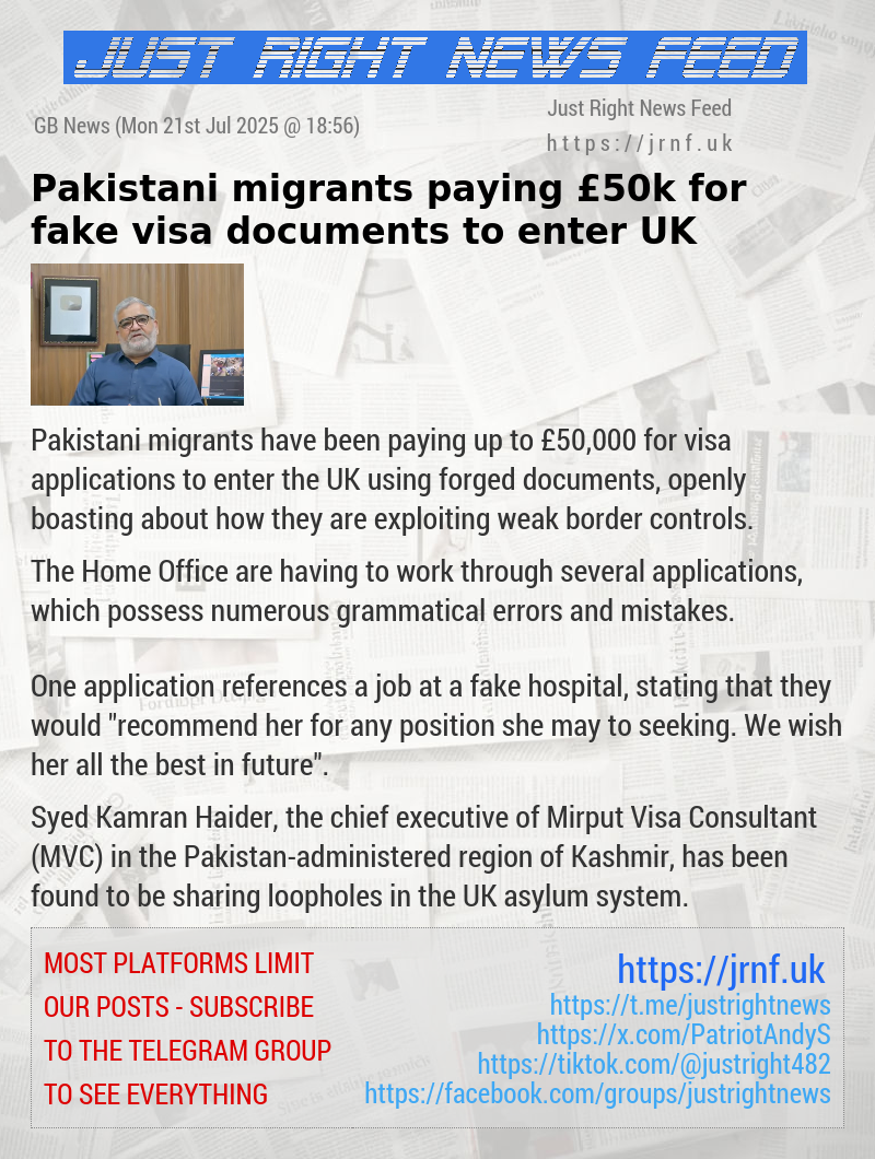 Pakistani migrants paying £50k for fake visa documents to enter UK