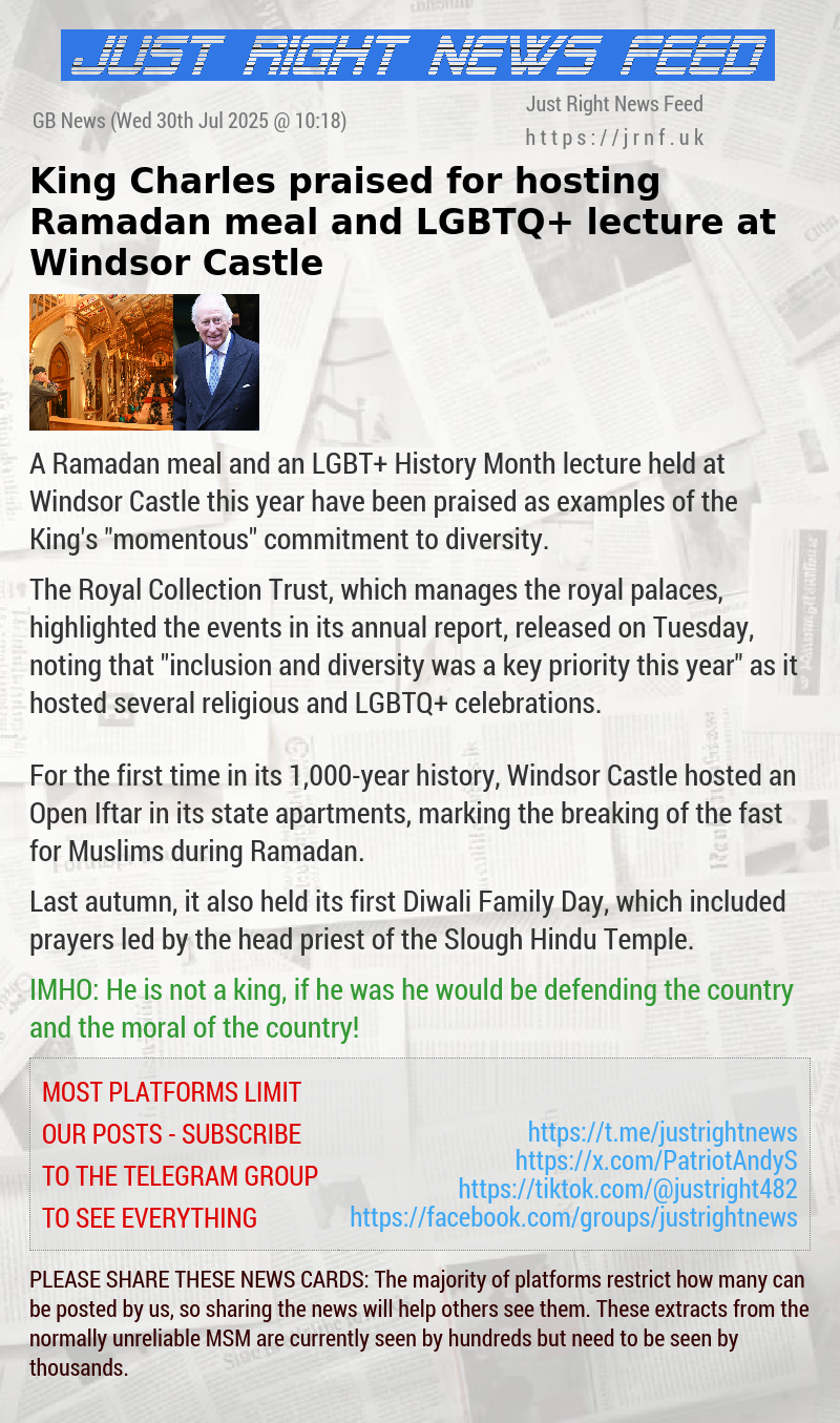 King Charles praised for hosting Ramadan meal and LGBTQ+ lecture at Windsor Castle