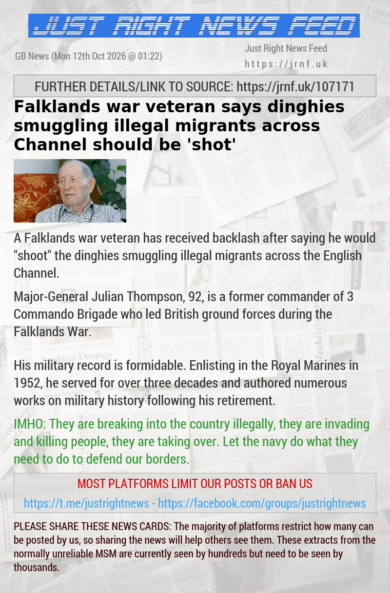 Falklands war veteran says dinghies smuggling illegal migrants across Channel should be ’shot’