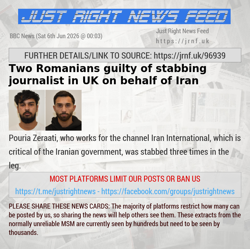 Two Romanians guilty of stabbing journalist in UK on behalf of Iran