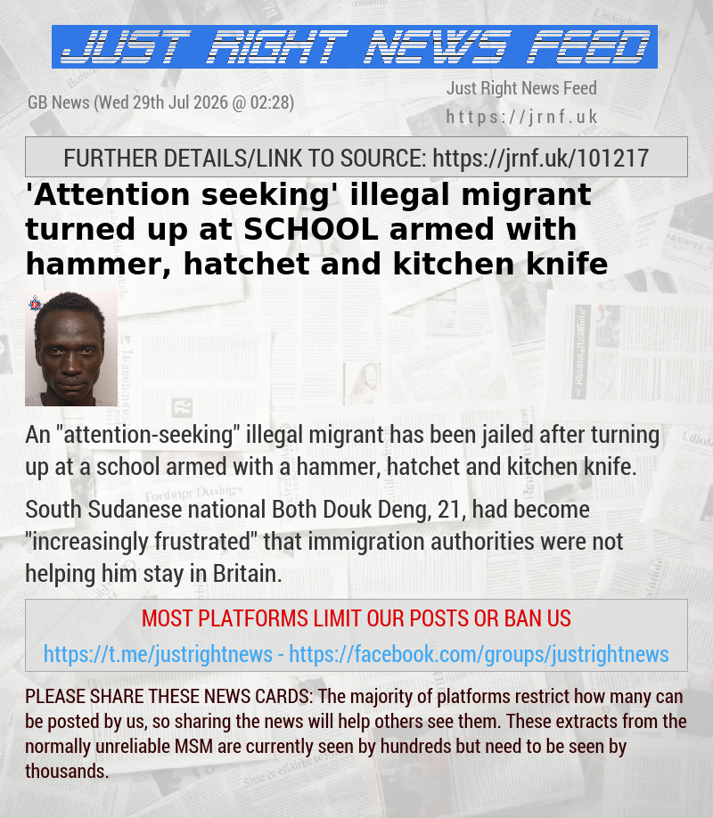 ’Attention—seeking’ illegal migrant turned up at SCHOOL armed with hammer, hatchet and kitchen knife