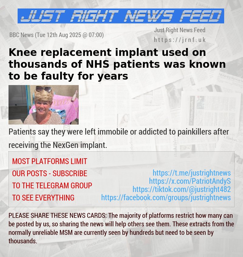 Knee—replacement implant used on thousands of NHS patients was known to be faulty for years
