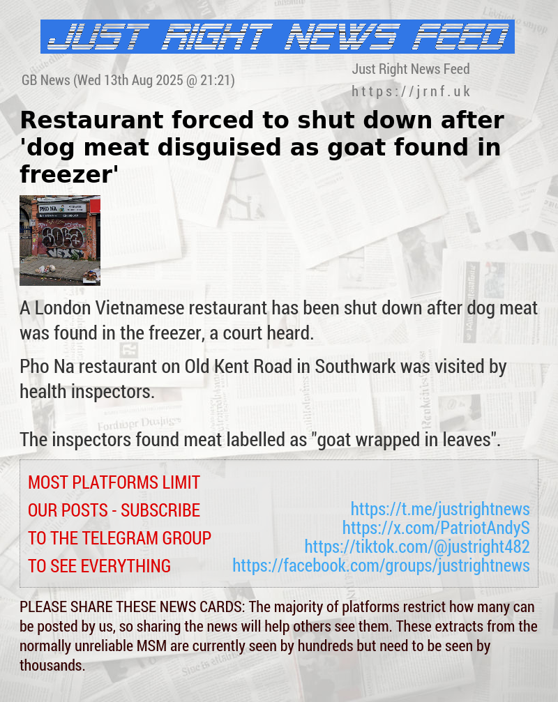 Restaurant forced to shut down after ’dog meat disguised as goat found in freezer’