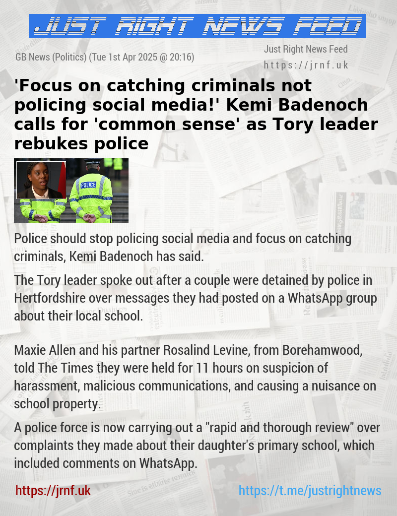 ’Focus on catching criminals not policing social media!’ Kemi Badenoch calls for ’common sense’ as Tory leader rebukes police