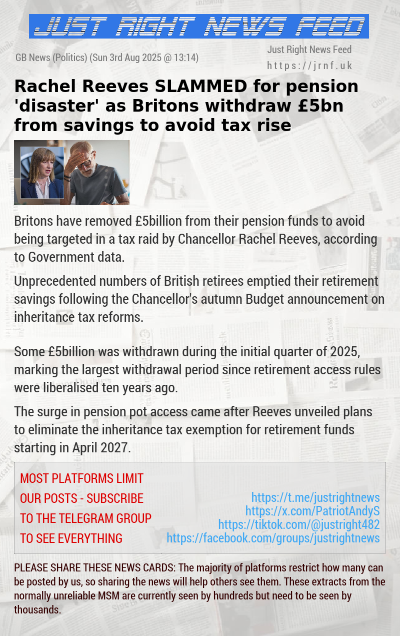 Rachel Reeves SLAMMED for pension ’disaster’ as Britons withdraw &pound;5bn from savings to avoid tax rise