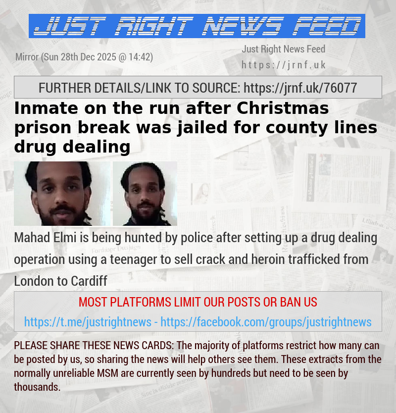 Inmate on the run after Christmas prison break was jailed for county lines drug dealing