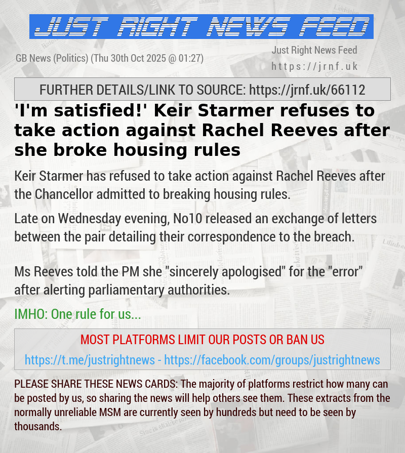 ’I’m satisfied!’ Keir Starmer refuses to take action against Rachel Reeves after she broke housing rules