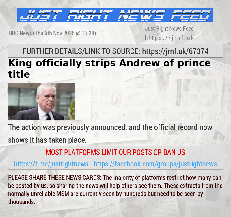 King officially strips Andrew of prince title 