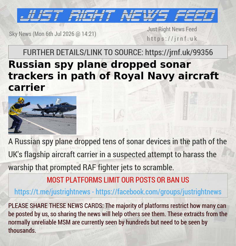 Russian spy plane dropped sonar trackers in path of Royal Navy aircraft carrier