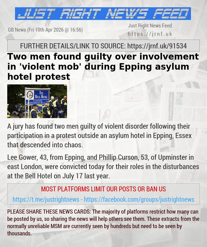 Two men found guilty over involvement in ’violent mob’ during Epping asylum hotel protest