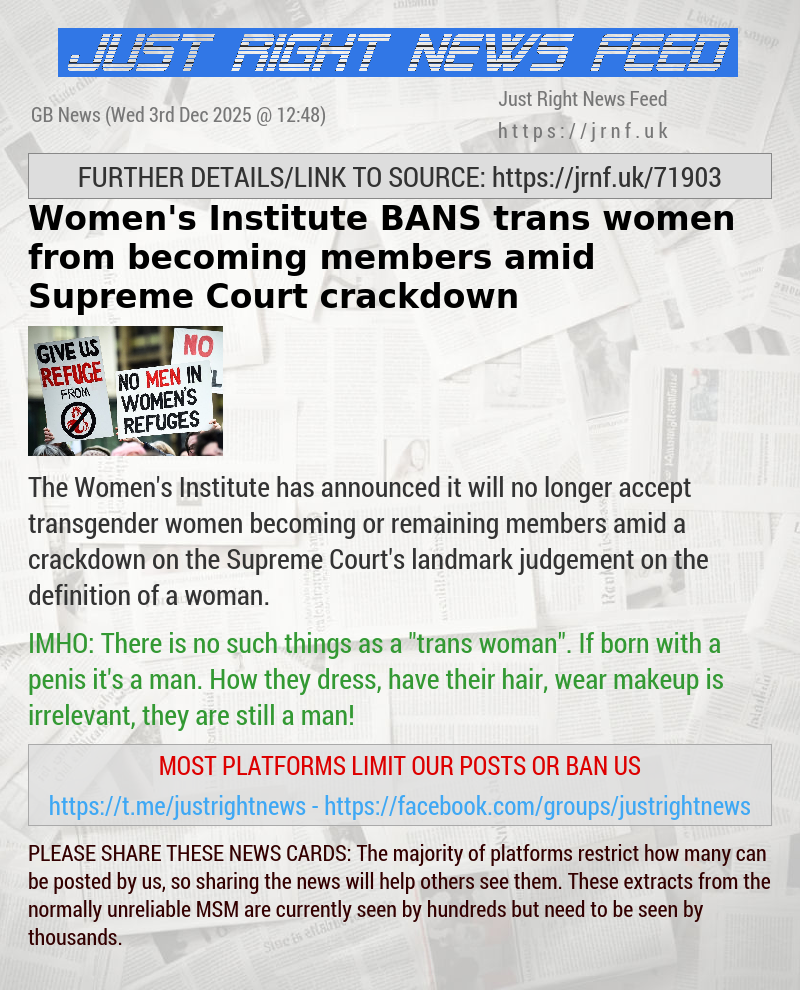 Women’s Institute BANS trans women from becoming members amid Supreme Court crackdown