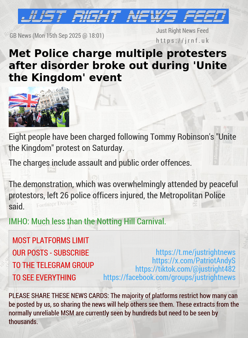 Met Police charge multiple protesters after disorder broke out during ’Unite the Kingdom’ event