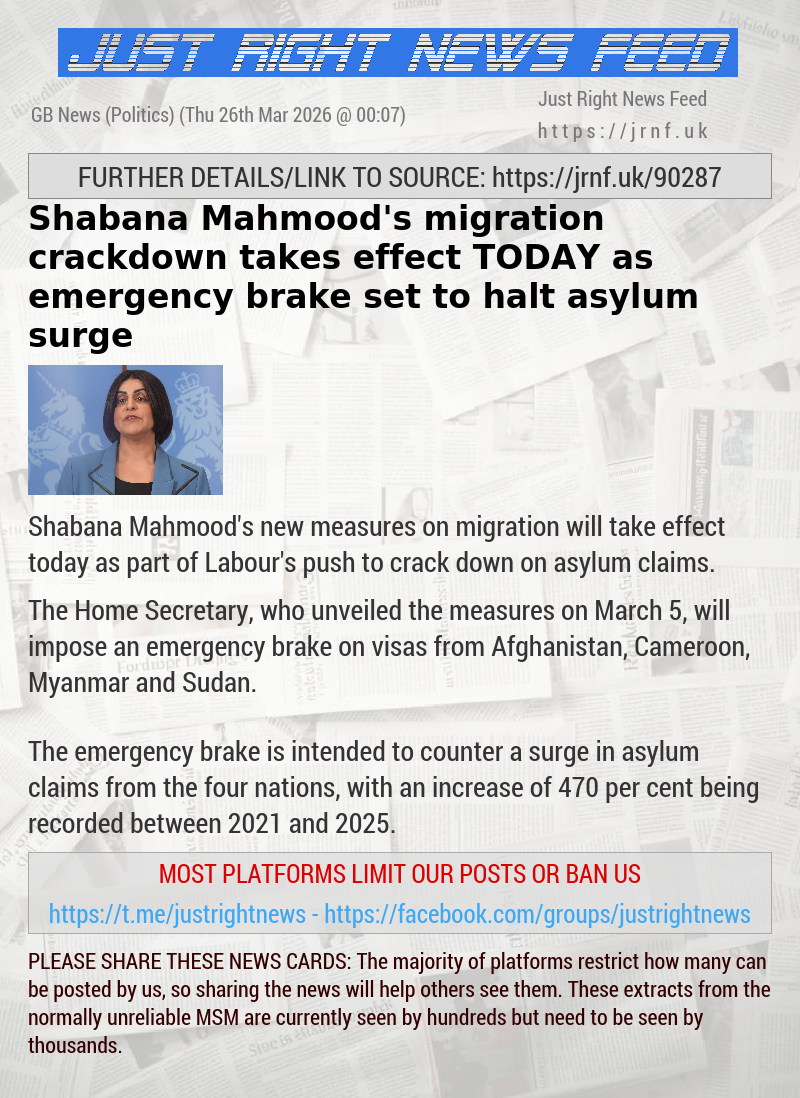 Shabana Mahmood’s migration crackdown takes effect TODAY as emergency brake set to halt asylum surge