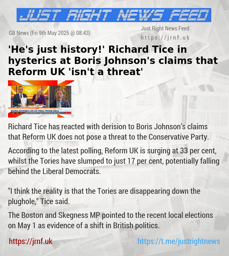 ’He’s just history!’ Richard Tice in hysterics at Boris Johnson’s claims that Reform UK ’isn’t a threat’