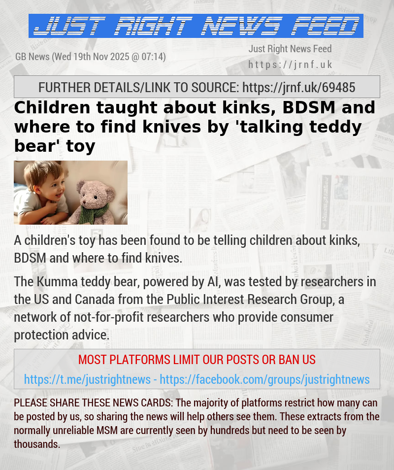 Children taught about kinks, BDSM and where to find knives by ’talking teddy bear’ toy