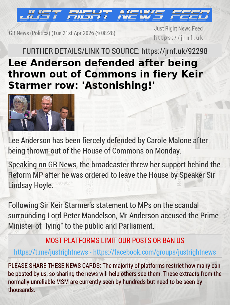 Lee Anderson defended after being thrown out of Commons in fiery Keir Starmer row: ’Astonishing!’