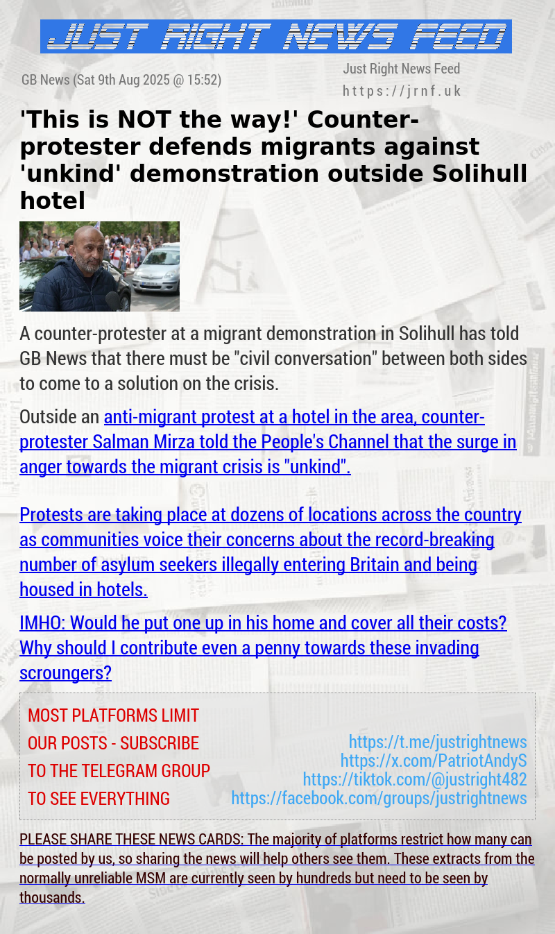 ’This is NOT the way!’ Counter—protester defends migrants against ’unkind’ demonstration outside Solihull hotel