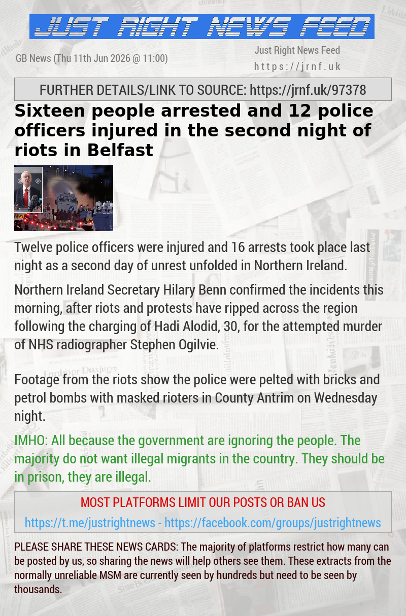 Sixteen people arrested and 12 police officers injured in the second night of riots in Belfast