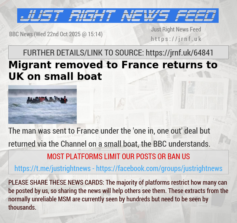 Migrant removed to France returns to UK on small boat