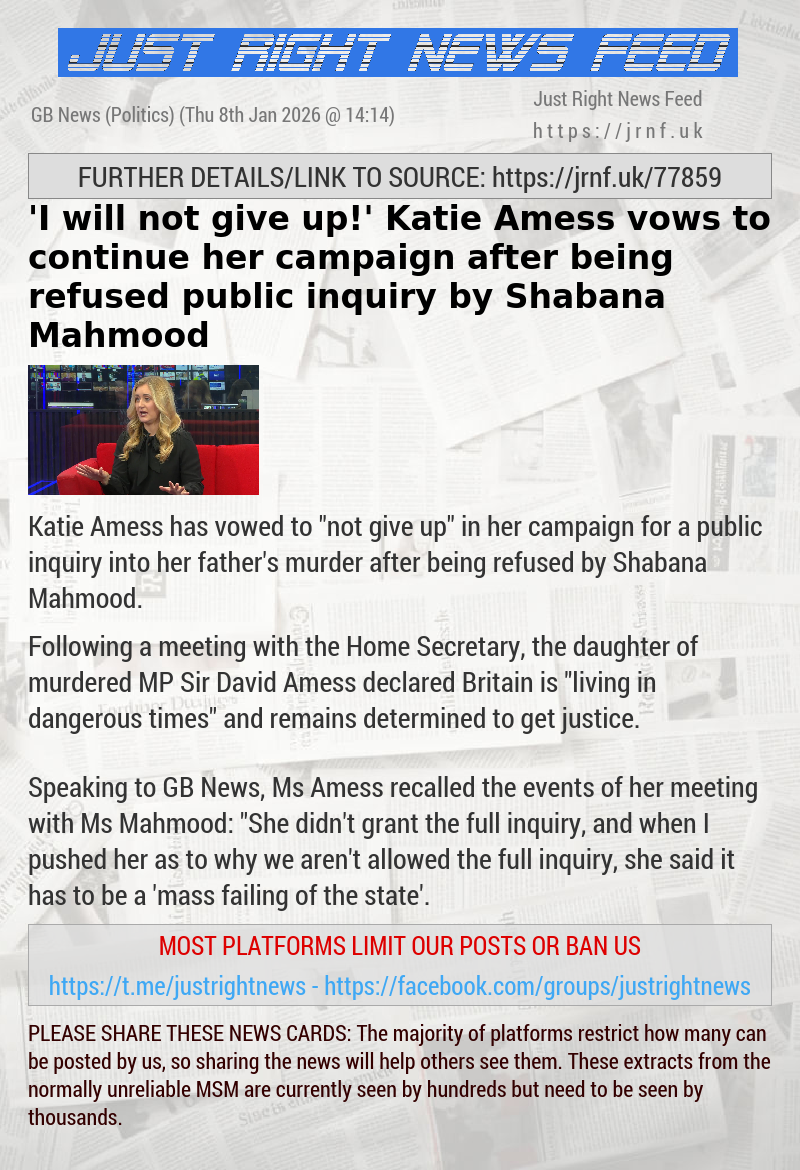 ’I will not give up!’ Katie Amess vows to continue her campaign after being refused public inquiry by Shabana Mahmood