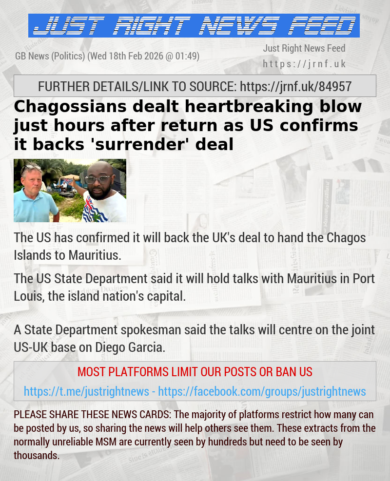 Chagossians dealt heartbreaking blow just hours after return as US confirms it backs ’surrender’ deal