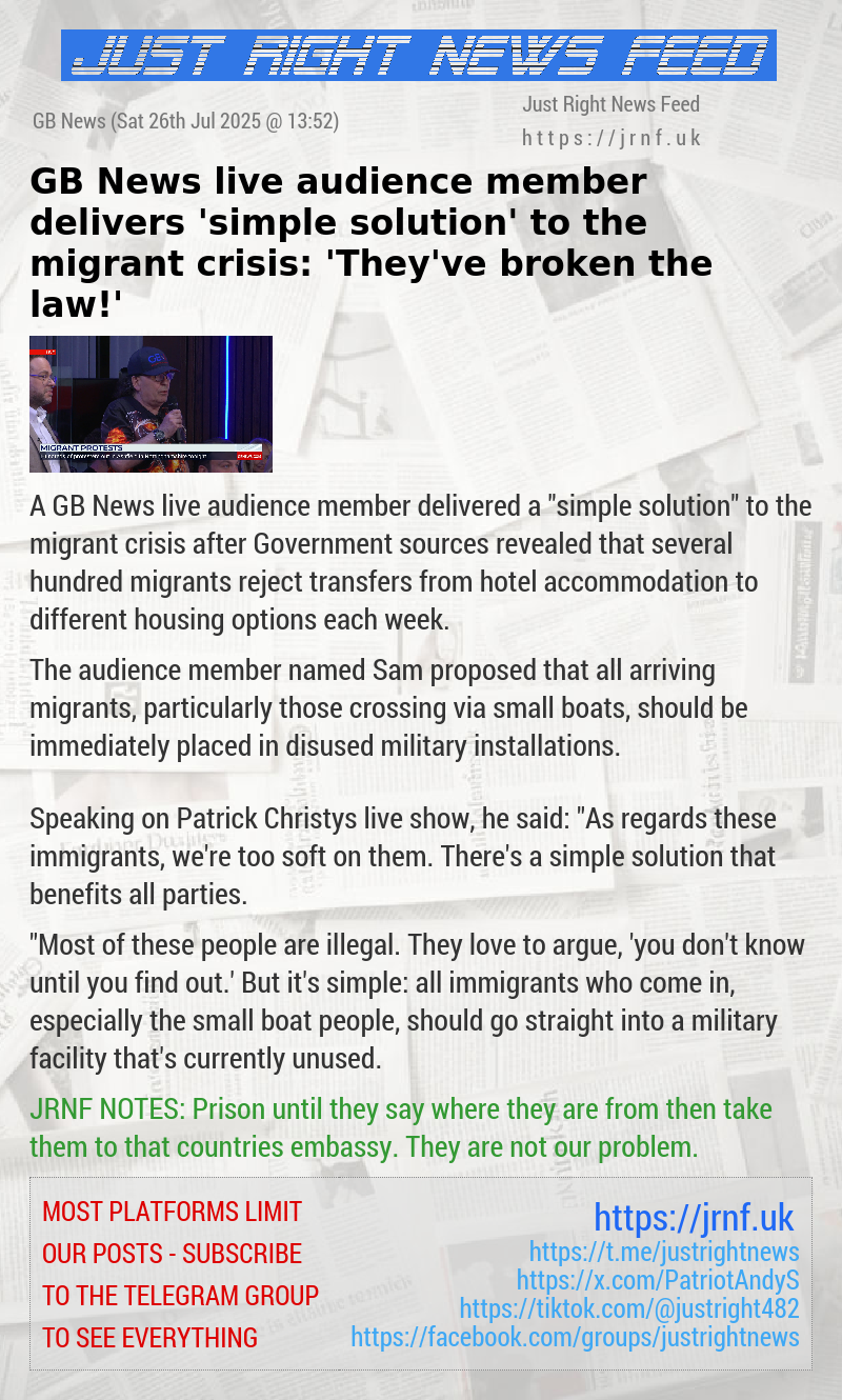 GB News live audience member delivers ’simple solution’ to the migrant crisis: ’They’ve broken the law!’