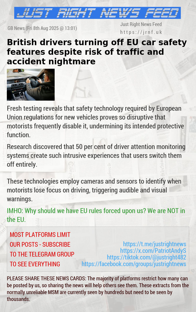 British drivers turning off EU car safety features despite risk of traffic and accident nightmare