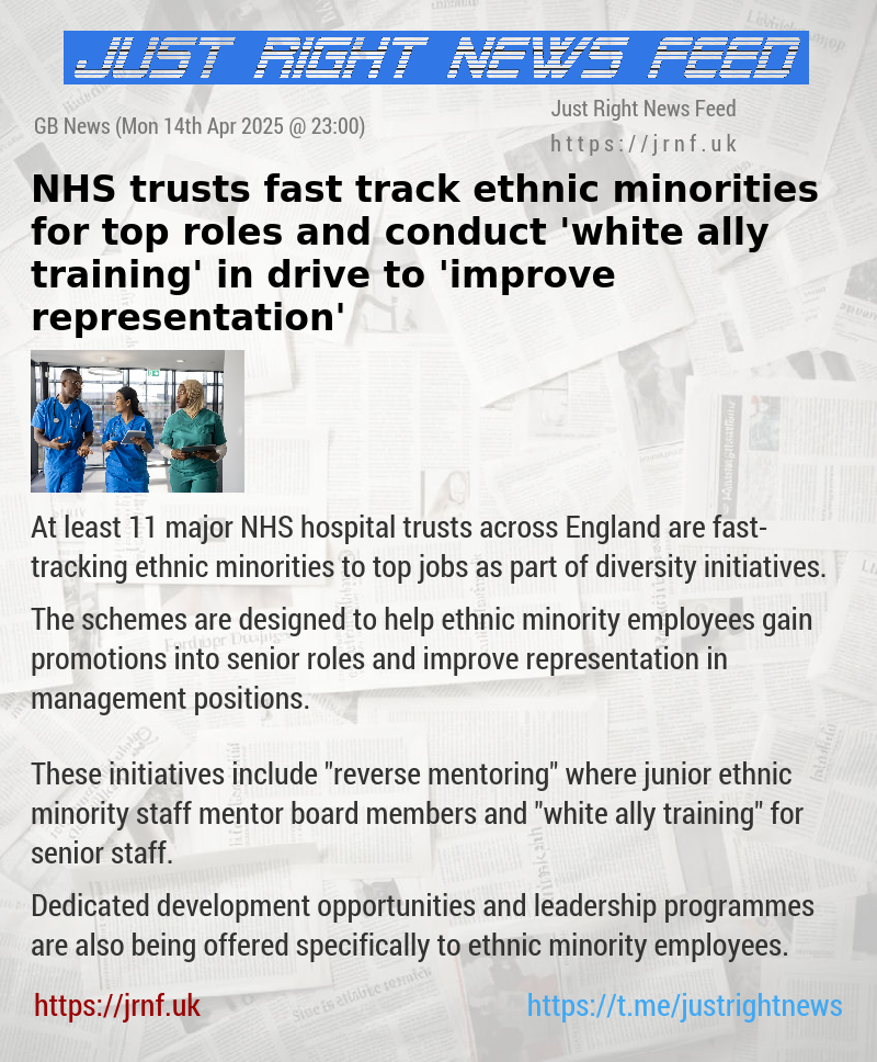 NHS trusts fast—track ethnic minorities for top roles and conduct ’white ally training’ in drive to ’improve representation’