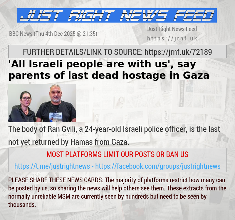 ’All Israeli people are with us’, say parents of last dead hostage in Gaza