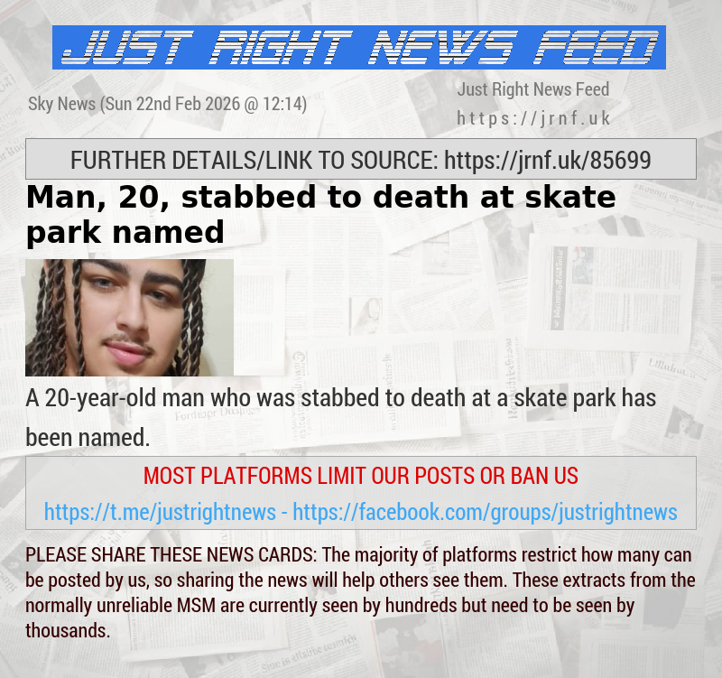 Man, 20, stabbed to death at skate park named