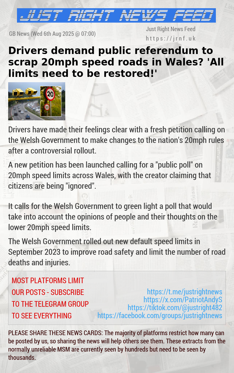 Drivers demand public referendum to scrap 20mph speed roads in Wales — ’All limits need to be restored!’