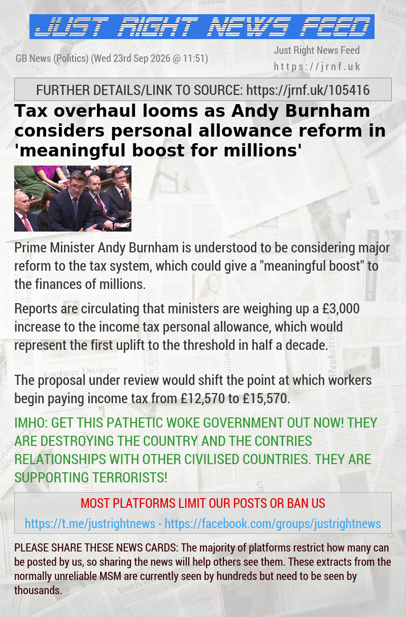 Tax overhaul looms as Andy Burnham considers personal allowance reform in ’meaningful boost for millions’