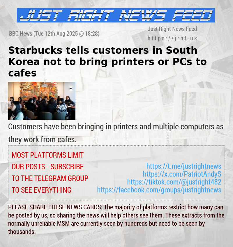 Starbucks tells customers in South Korea not to bring printers or PCs to cafes