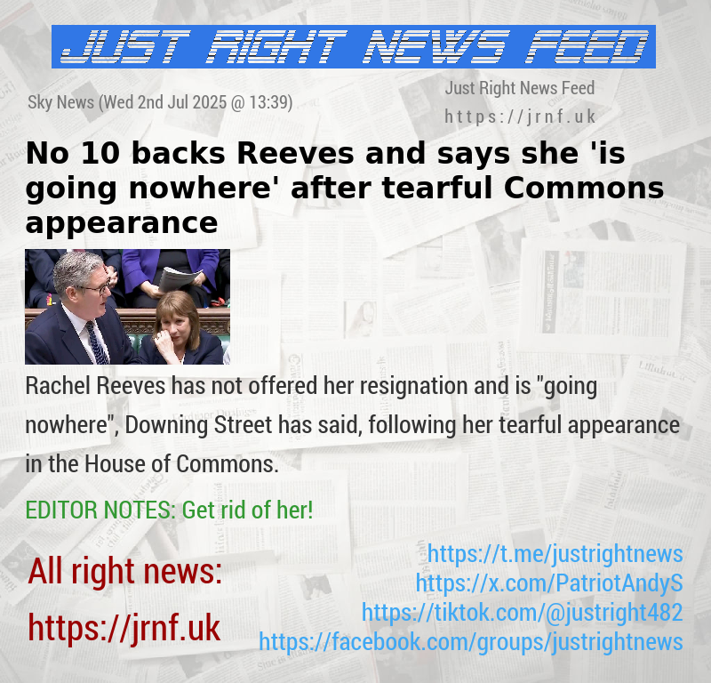 No 10 backs Reeves and says she ’is going nowhere’ after tearful Commons appearance