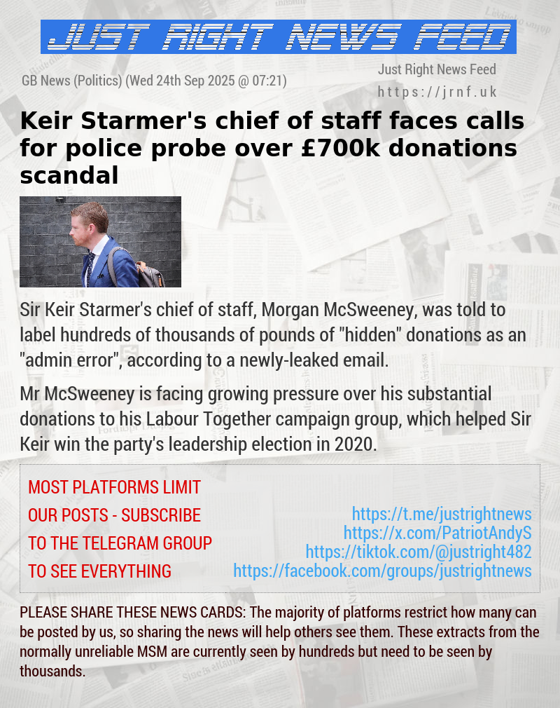 Keir Starmer’s chief of staff faces calls for police probe over &pound;700k donations scandal