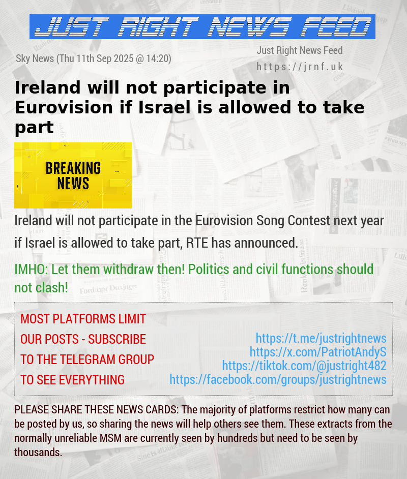 Ireland will not participate in Eurovision if Israel is allowed to take part