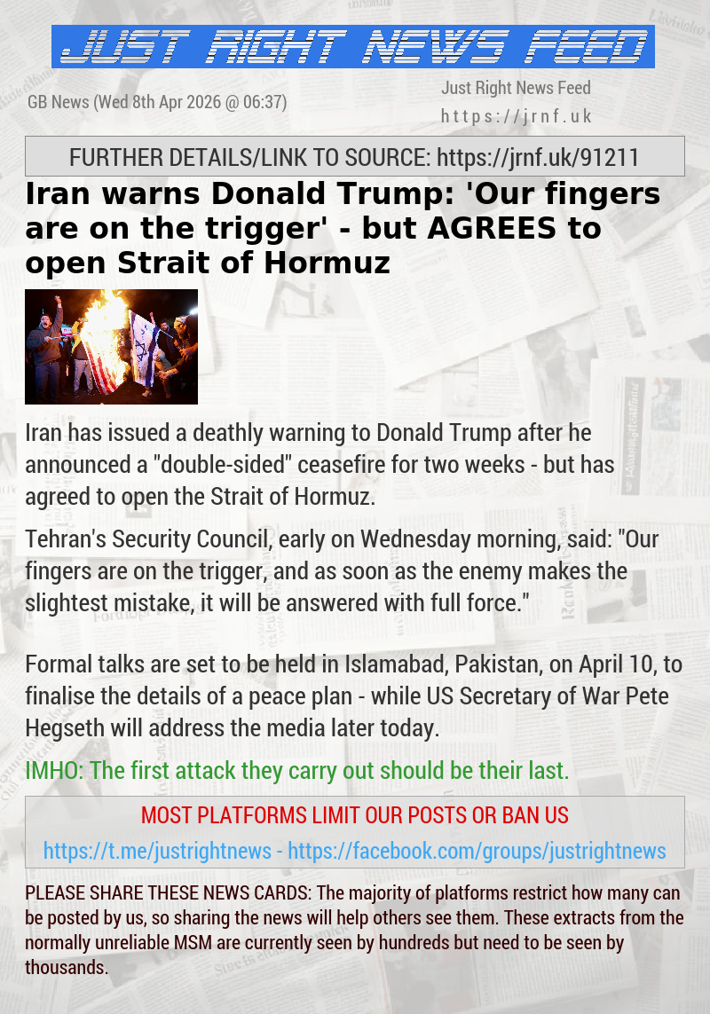 Iran warns Donald Trump: ’Our fingers are on the trigger’ — but AGREES to open Strait of Hormuz