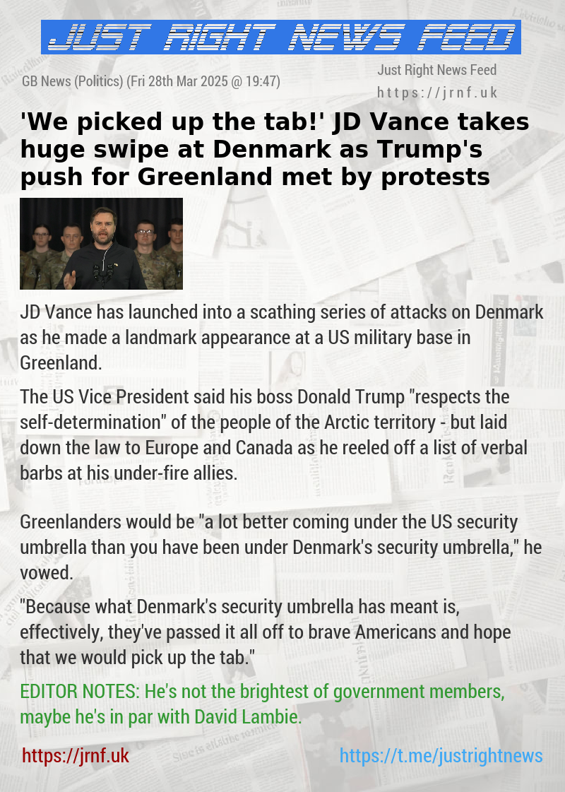 ’We picked up the tab!’ JD Vance takes huge swipe at Denmark as Trump’s push for Greenland met by protests
