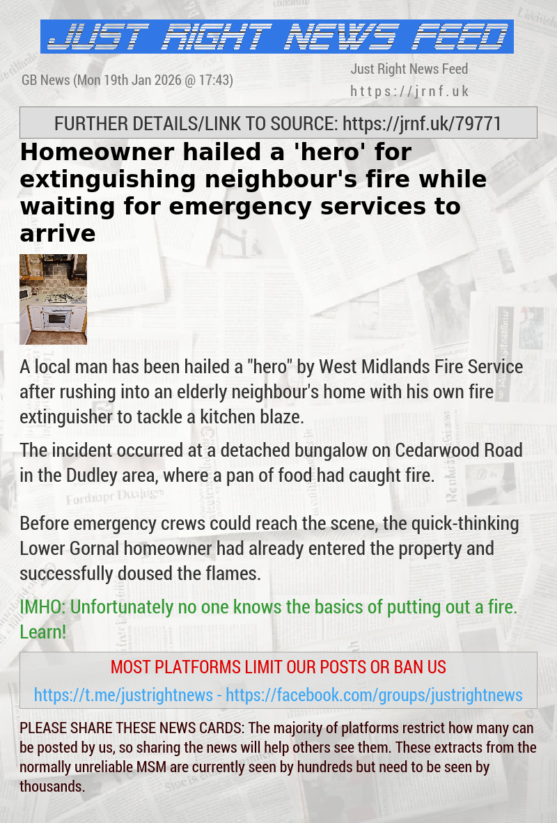 Homeowner hailed a ’hero’ for extinguishing neighbour’s fire while waiting for emergency services to arrive