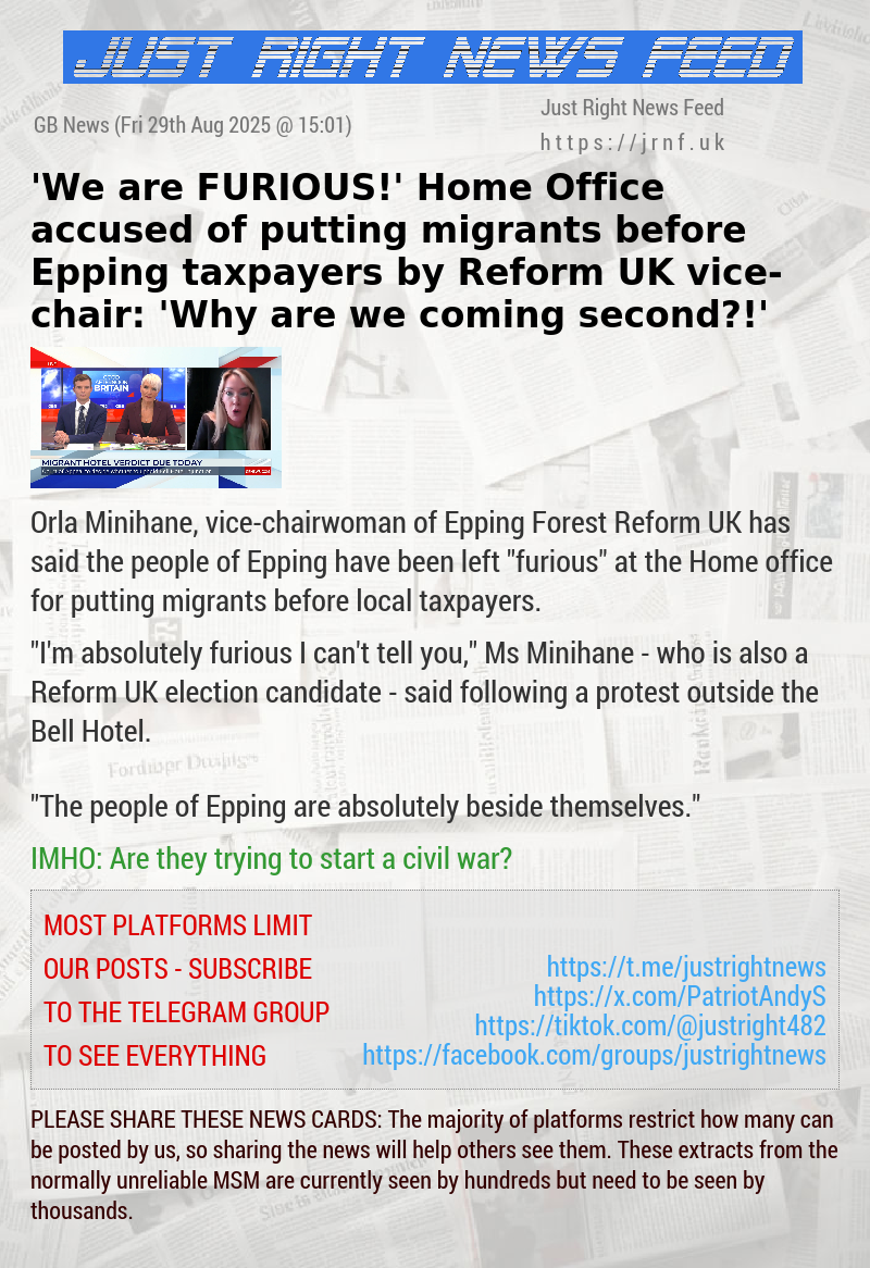 ’We are FURIOUS!’ Home Office accused of putting migrants before Epping taxpayers by Reform UK vice—chair: ’Why are we coming second?!’