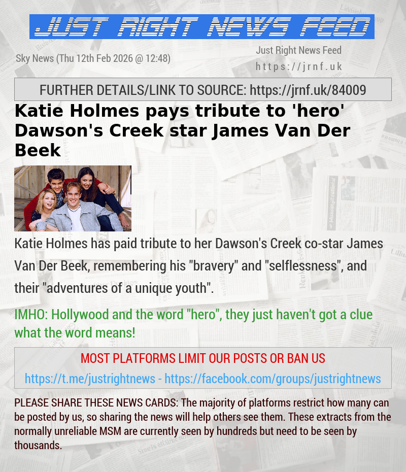 Katie Holmes pays tribute to ’hero’ Dawson’s Creek star James Van Der Beek